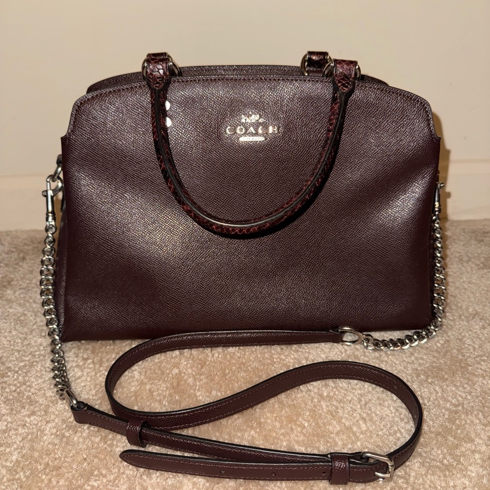 Coach Dark Burgundy Satchel with Chain Strap